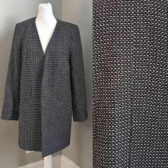 Halogen Knit Topper Jacket Open Front Tailored Black Dot Black Size Small - Picture 1 of 13